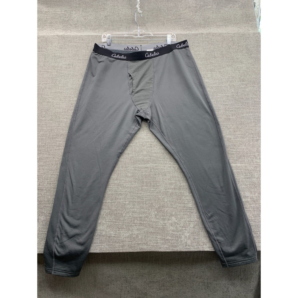 Cabela's Thermal Base Layer Pants Mens XL Gray Grid Fleece Midweight Stretchy